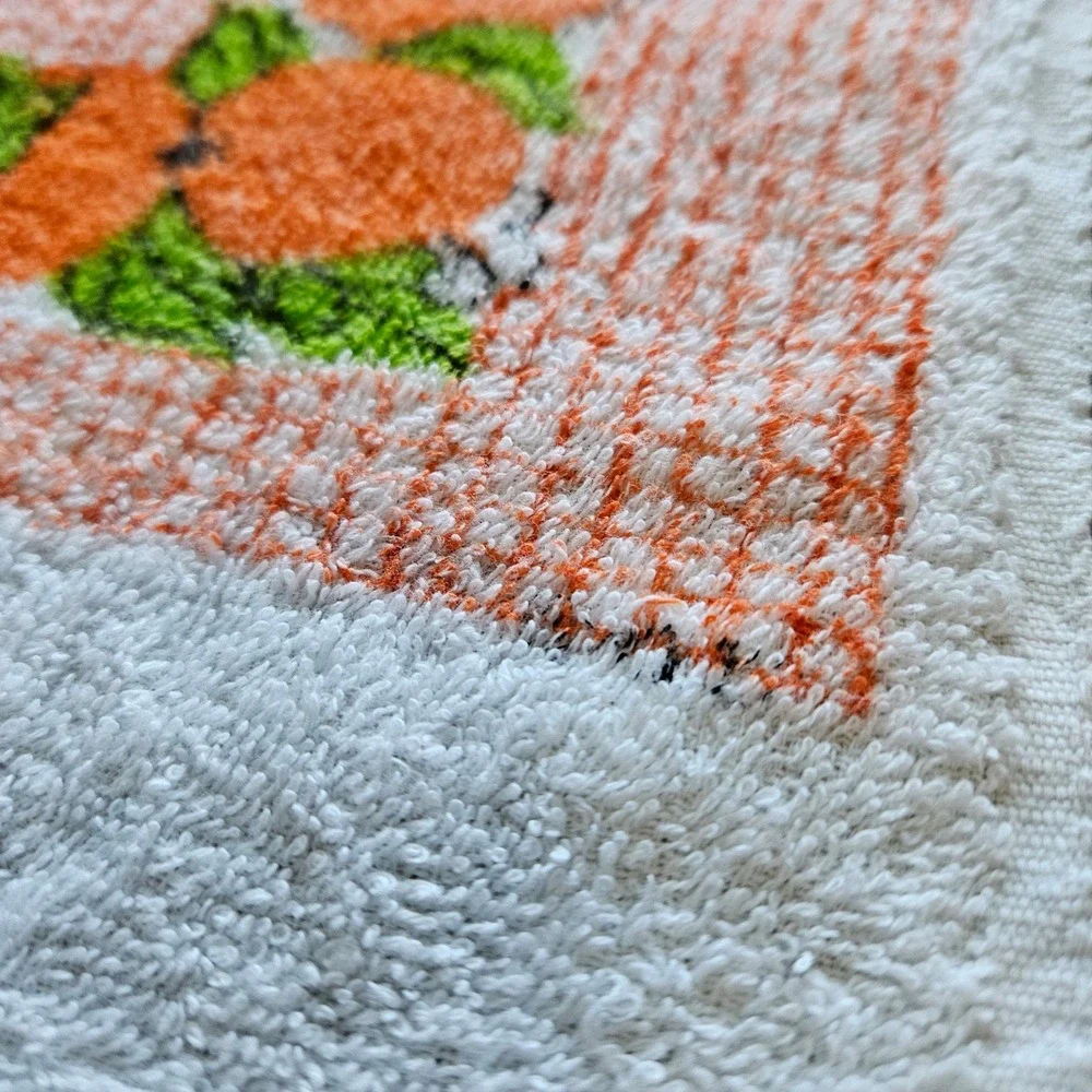 Vtg 70s 80s Orange Fruit Blossom White Cotton Hand Towel Retro Kitchen Bathroom